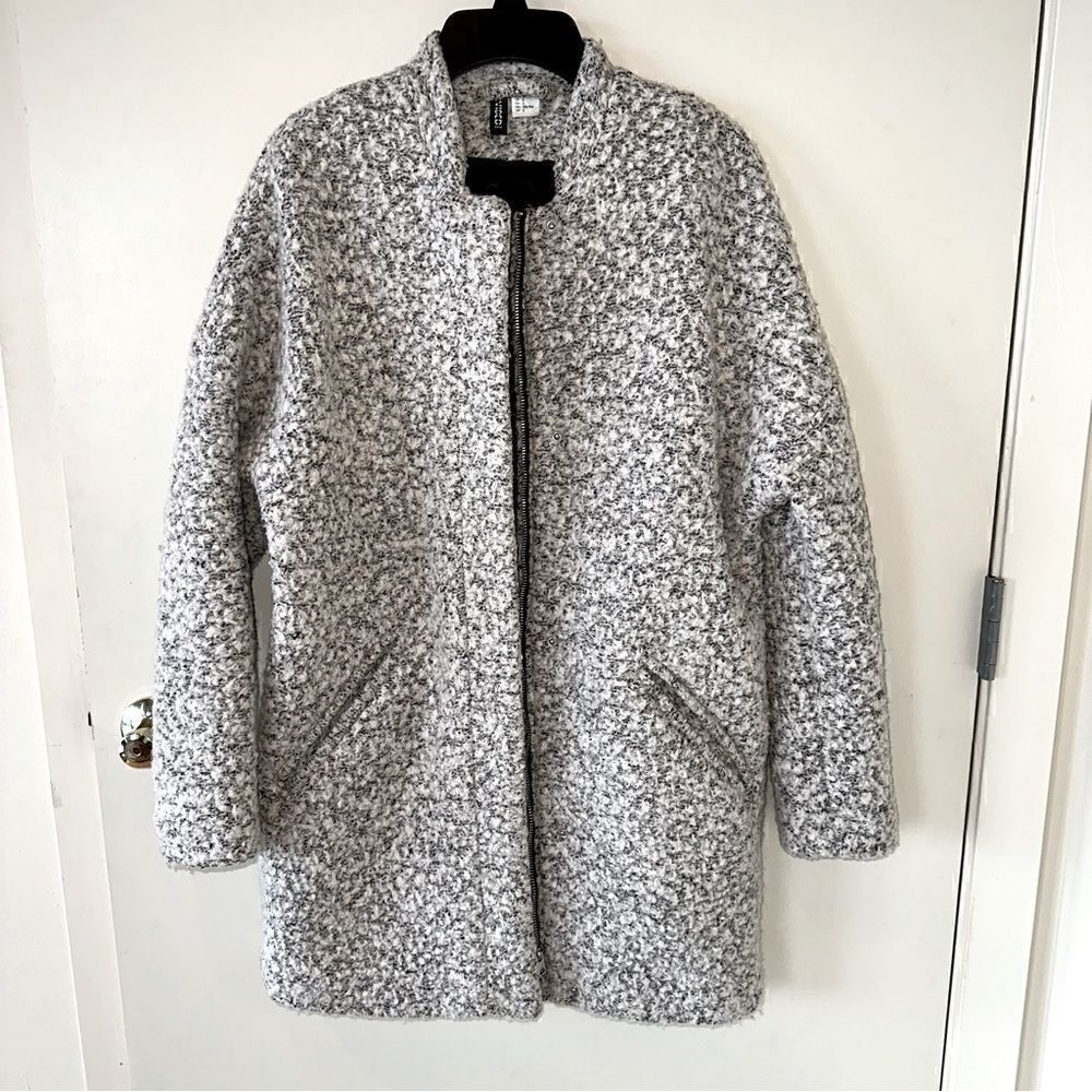 H&M 2 Melange Mid length Teddy Coat in Boucle Yarn Grey